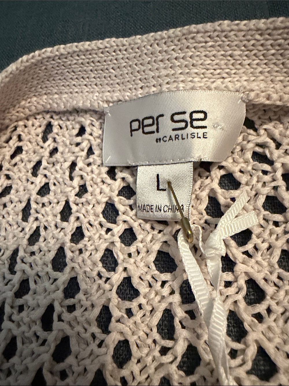 NWT. Italian Per Se Cream Open-Weave Belted Cardigan/Beach Cover-up/Jacket. - Picture 8 of 9